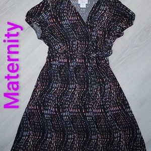 Oh Baby  short-sleeve faux-wrap dress with a black base and Multi Color Print [3